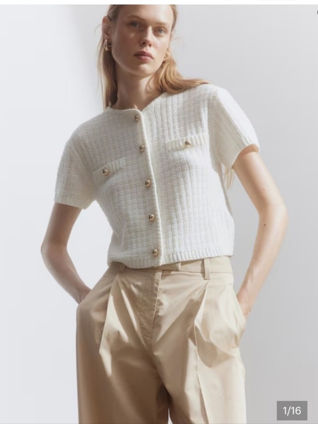 H&M Cream Short-Sleeve Knit Cardigan